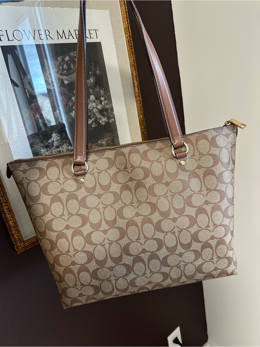 Coach Gallery Tote F79609 Signature Canvas Brown | Like New - Picture 4 of 7